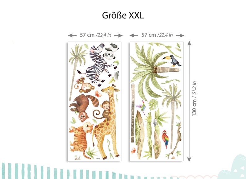 Lot d'autocollants XXL Autocollant mural animaux de la jungle pour chambre d'enfant Autocollant mural animaux de safari pour chambre de bébé Autocollant mural palmier DK1146 image 5