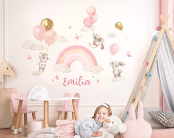 Autocollant mural personnalisé pour chambre d'enfant avec nom souhaité - Autocollant mural arc-en-ciel pour chambre de bébé - Décoration murale DK1151