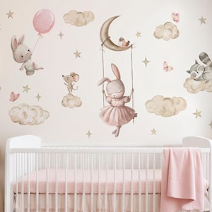 Adesivo da parete per la cameretta del bambino adesivo da parete acquerello coniglio per la cameretta dei bambini animali adesivo da parete palloncino decorazione autoadesiva DK1127