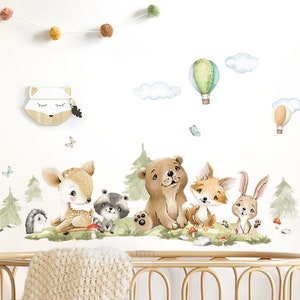 Conjunto de adesivos de parede de animais da floresta adesivo de parede para quarto de criança urso raposa coelho quarto de bebê decoração de adesivo de parede autoadesivo DK1111