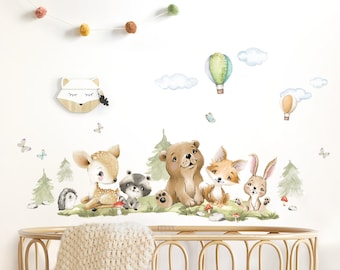 Wandsticker Set Waldtiere Wandtattoo für Kinderzimmer Bär Fuchs Hase Babyzimmer Kinderzimmer Wandaufkleber Deko selbstklebend DK1111