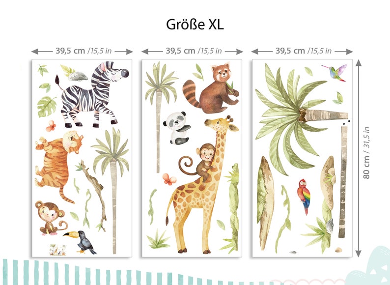 Lot d'autocollants XXL Autocollant mural animaux de la jungle pour chambre d'enfant Autocollant mural animaux de safari pour chambre de bébé Autocollant mural palmier DK1146 image 4