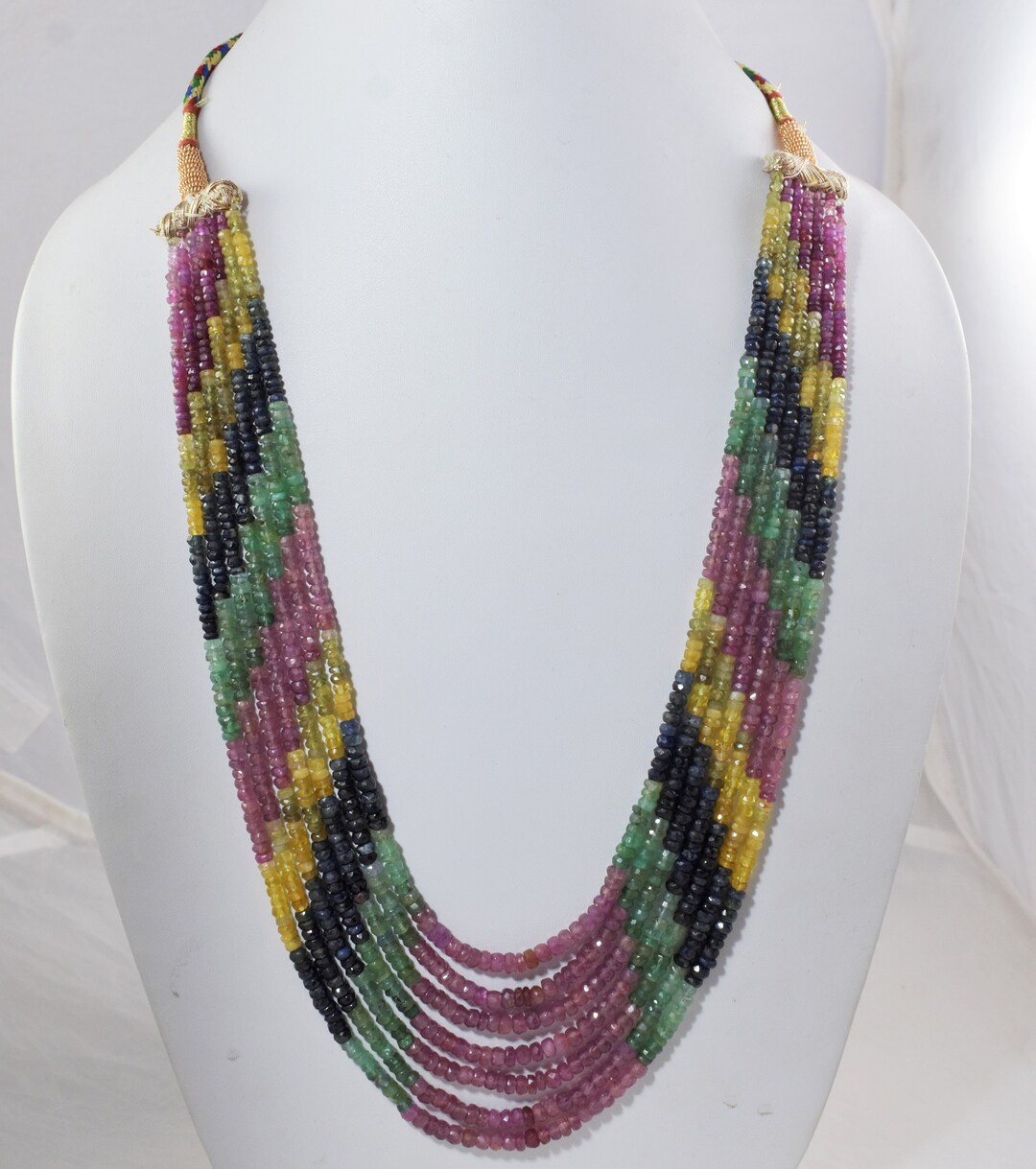 Natural Multi Gemstone Ruby Sapphire Emerald Topaz Gemstone Necklaces 3 ...