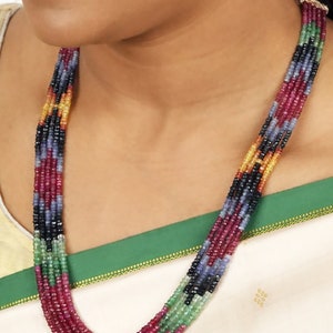Natural Ruby Sapphire Emerald Gemstone Necklace Beaded Necklace 3-5mm Faceted Rondelle Loose Necklace 5 line