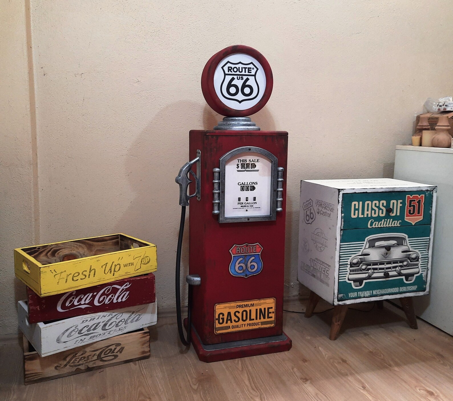 Vintage Style Route 66 Gas Pump Wooden Gas Station Etsy