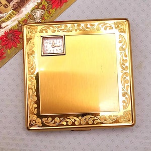 Vintage Illinois Watch Case Co. Gold-Tone Compact With Weldood Time Piece