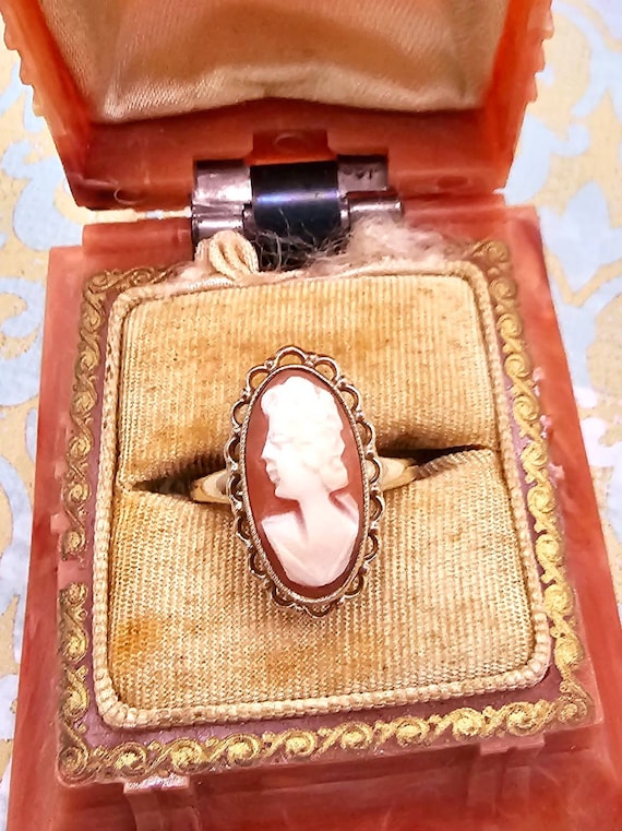 Vintage 10k Yellow-Gold Signed PSCO Cameo Ring Siz