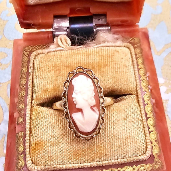 Vintage 10k Yellow-Gold Signed PSCO Cameo Ring Size 5.5