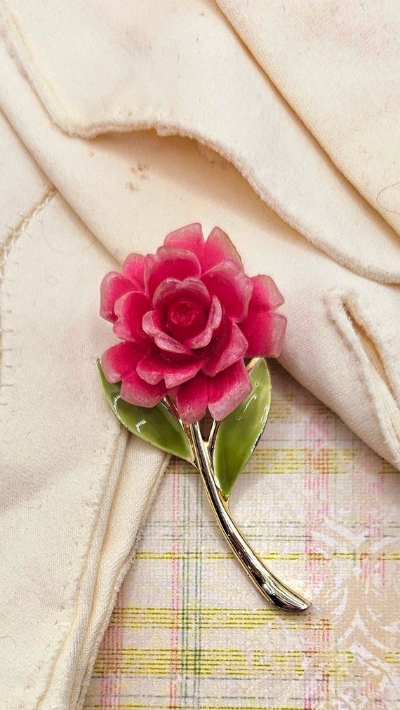 Vintage JJ Resin Pink Flower Pin