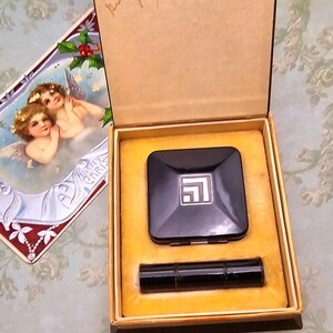 RARE Vintage Art-Deco Lucien Lelong Compact and Lipstick in Presentation Box