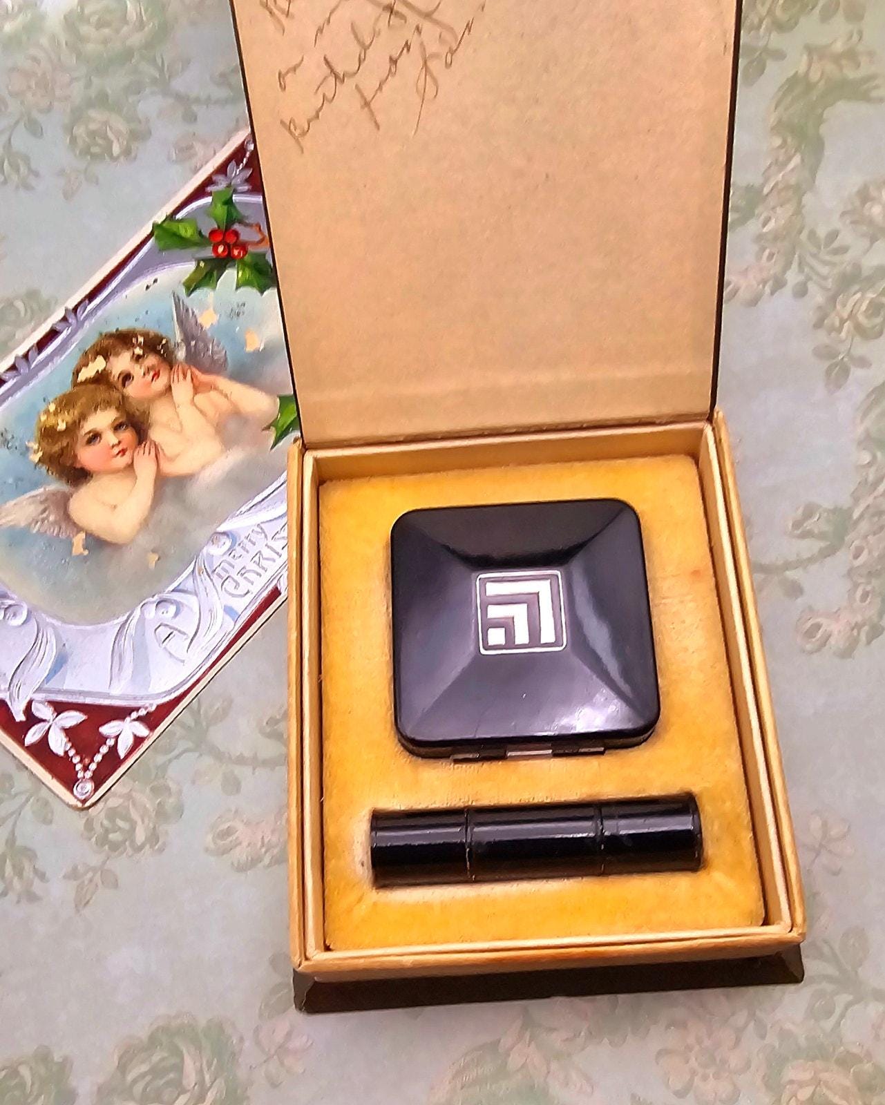 RARE Vintage Art-Deco Lucien Lelong Compact and Lipstick in Presentation Box