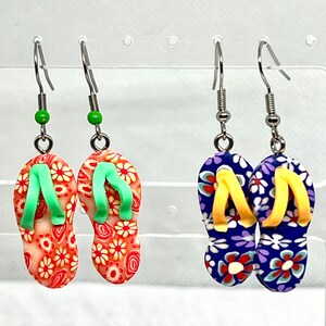 Colorful Handcrafted Little Flip Flop Earrings - Summer Fun Dangle Jewelry