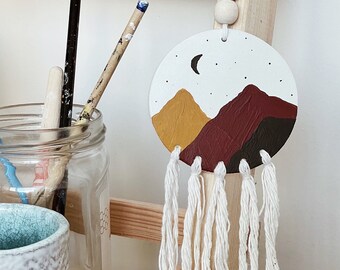 Mountain wall art | Housewarming handmade gift | Ceramic wall hanging | Boho macrame wall decoration