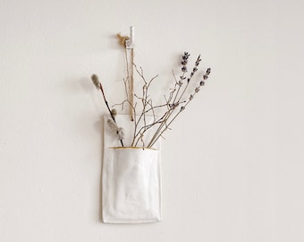 Handmade Ceramic Pocket for Dry flowers | Clay wall hanging