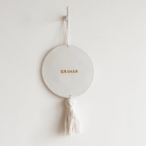 Personalised Clay hanging with macrame Wall decoration Name gift image 1