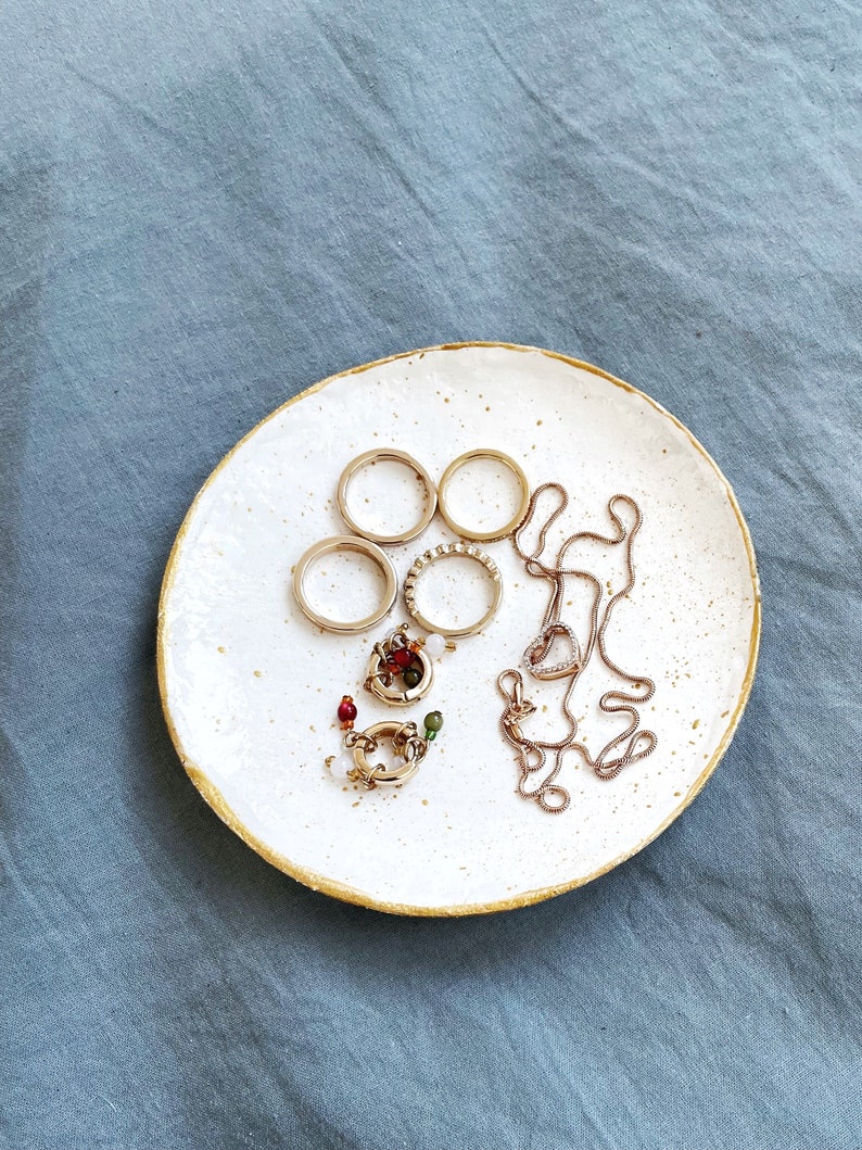 Splatter Jewelry Dish Gold and White Ceramic Ring Dish Trinket Dish Gift Engagement Ring Dish image 4