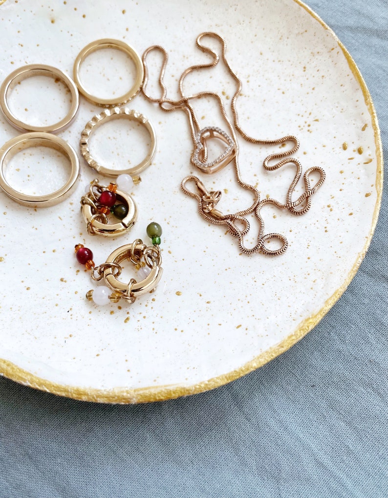 Splatter Jewelry Dish Gold and White Ceramic Ring Dish Trinket Dish Gift Engagement Ring Dish image 3