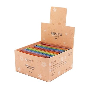 May include: A box of 25 refreshing towels with cologne, packaged in a cardboard box with a floral design. The box is labelled "Kasara Scents" and features a floral pattern.