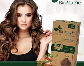 Tintura permanente per capelli BioMagic, linea cheratina e olio di argan, tintura per capelli SENZA ammoniaca, contiene ingredienti biologici certificati