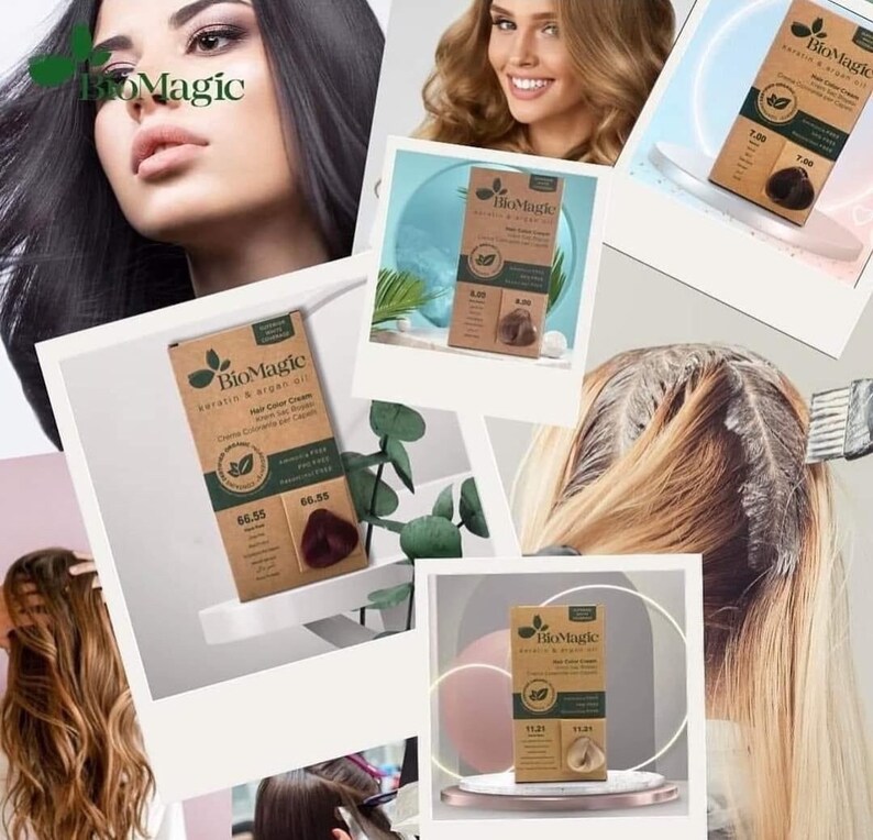 Biomagic Permanent Hair Color, Keratin & Argan Oil Line, Ammonia FREE Hair Dye, Contains