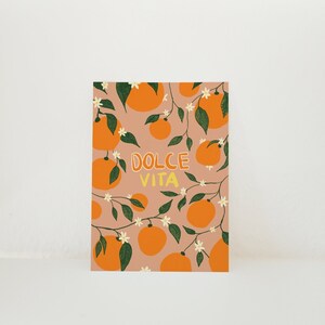 Postkarte La Dolce Vita Illustration Orangen / Karte / Urlaub / Italien /Zitat / Sommer / Modern