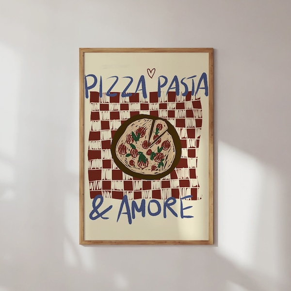 Poster Pizza, Pasta & Amore Illustration / Kunstdruck / Dolce Vita / Italien, Küche, Essen