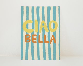 Carte postale Ciao Bella rayée bleu clair