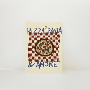 Postcard Pizza, Pasta & Amore Illustration / Dolce Vita / Italy, Kitchen, Food