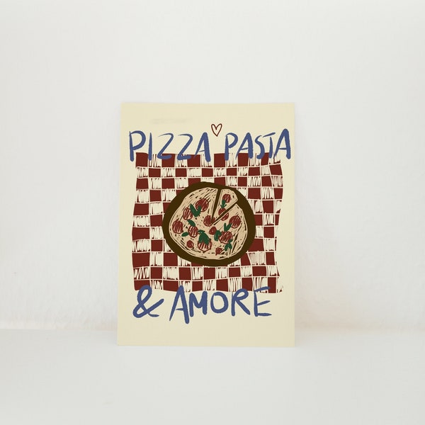 Postkarte Pizza, Pasta & Amore Illustration / Dolce Vita / Italien, Küche, Essen