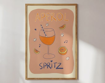 Affiche Aperol Spritz Illustration / Art Print / Dolce Vita / Italie, Cocktail, Boisson, Art Italien, Long Drink, Moderne, Affiche,