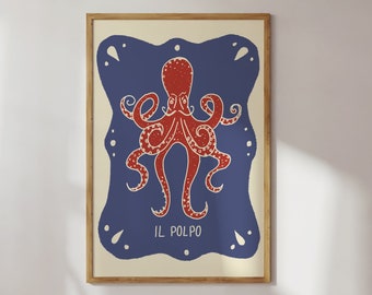 Poster Octopus, Italian Octopus Illustration / Art Print / Italy, Food, Italian Art, Maritime