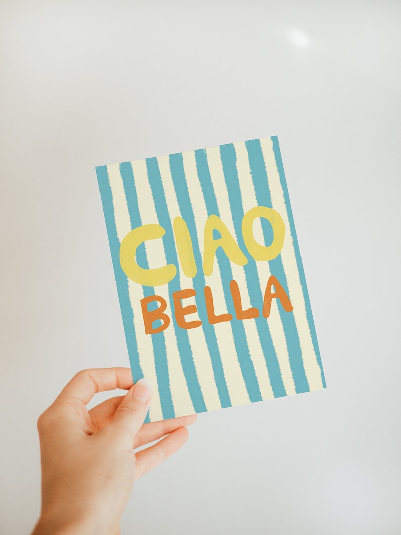 Carte postale Ciao Bella rayures bleu clair image 2