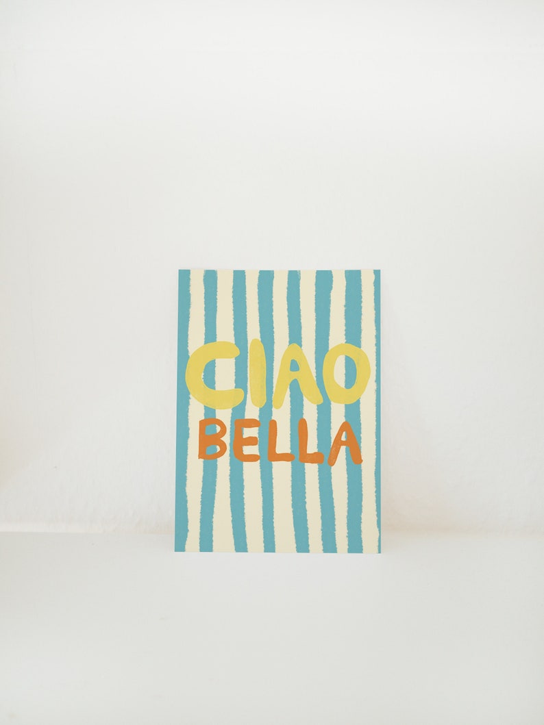 Carte postale Ciao Bella rayures bleu clair image 1