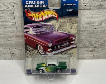 Vintage Hot Wheels Cruisin America '57 Chevy Die Cast Metal Car Flames Real Riders