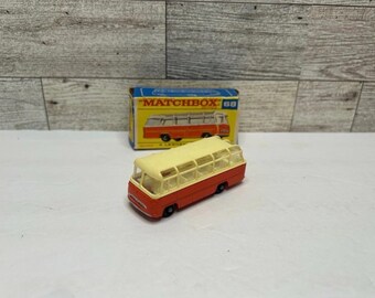 Autobús Mercedes Coach vintage de la serie Matchbox naranja/blanco de 1960 • Productos Lesney • Fabricado en Inglaterra
