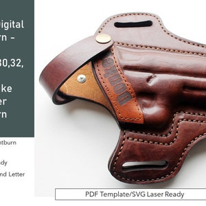 Puede incluir: Un patrón de funda pancake de cuero marrón para Glock 19, 23, 30, 32, 36 y 38. El patrón está listo para láser y viene en formato PDF para tamaños A4 y Letter. El patrón también está disponible en formato SVG para Lightburn.