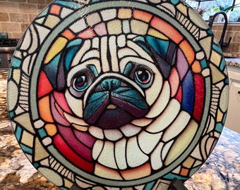Round Faux Stained Tempered Glass Fawn PUG CUTTING BOARD