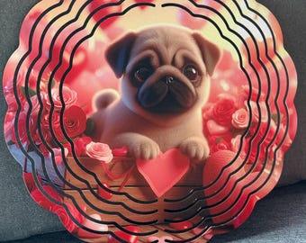 8" PUG HEARTS WINDSPINNER- Black & Fawn