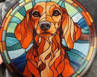 Round Faux Stained Tempered Glass DACHSHUND CUTTING BOARD/ Trivet
