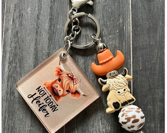 Beaded Highland Cow Keychain