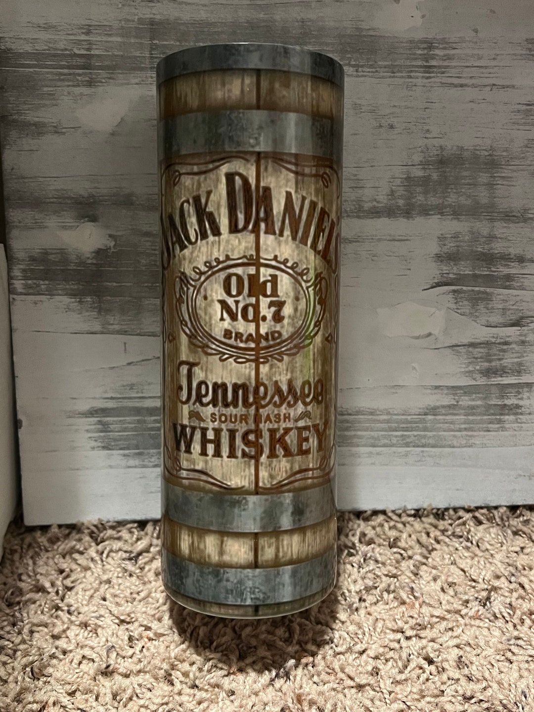 20oz Skinny Tumbler Jack Daniels Barrel. Two Lids and a Straw Etsy