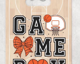 GAME DAY BASKETBALL bag tag.  Coquette Bow. Basketball Heart.