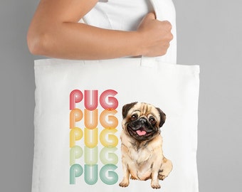 Retro fawn PUG Reusable TOTE BAG