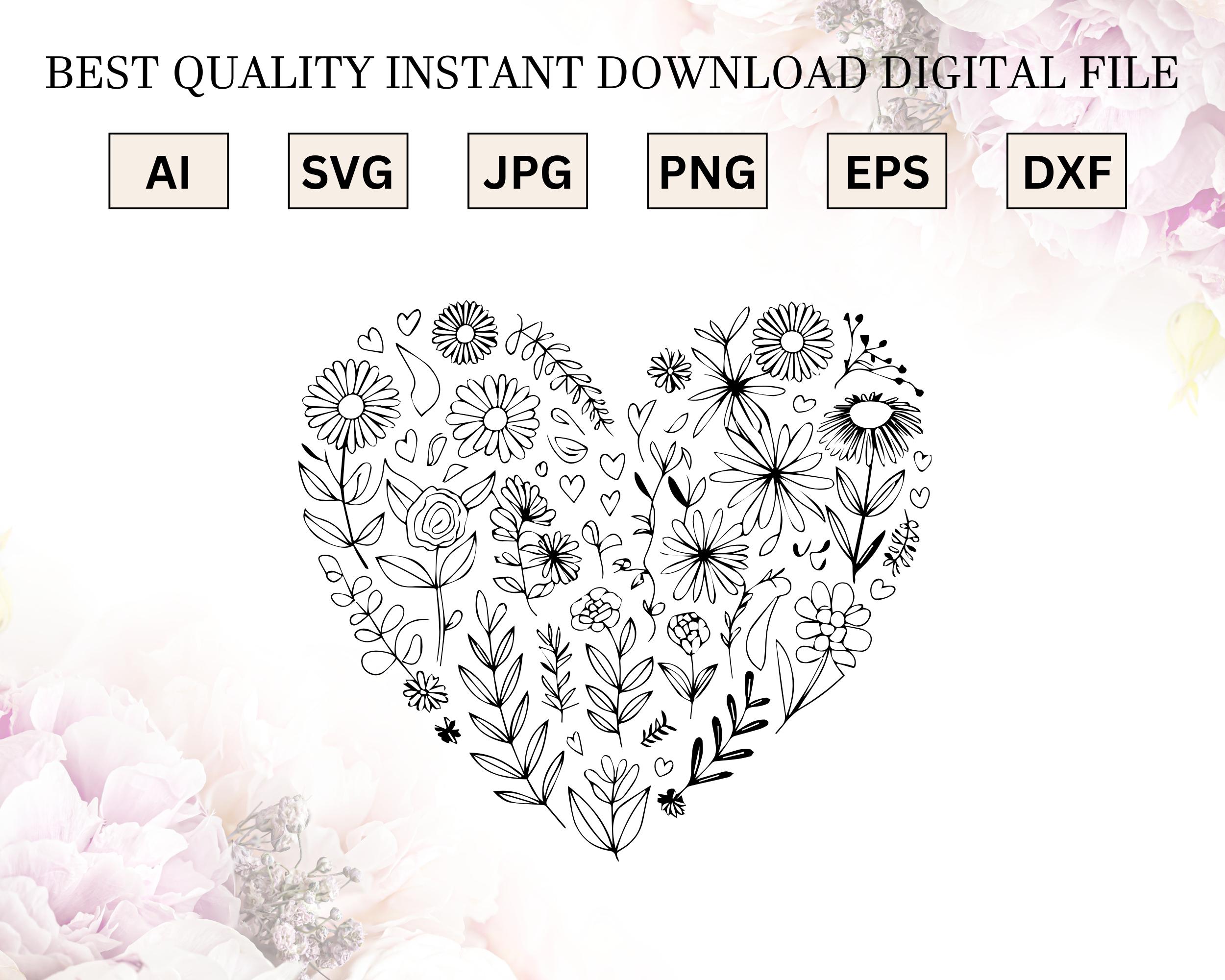 Floral Heart SVG Design: Flower Wreath Cut File (digital Download) - Etsy