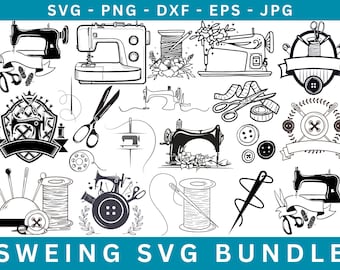 Sewing SVG Bundle: Floral Sewing Machine Clipart (Digital Files)