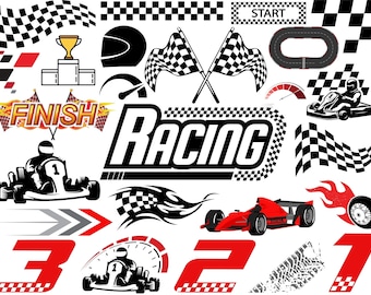 Paquete SVG de banderas de carreras: imágenes prediseñadas, números y archivos de corte (descarga digital)