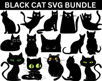 Black Cat SVG Bundle: Halloween Silhouette Clipart (Digital Files)