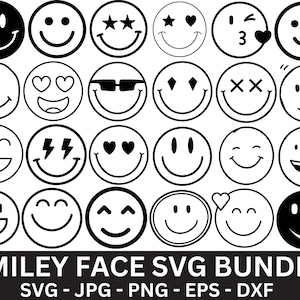 Paquete SVG de emojis sonrientes: diseños de caras felices (descarga digital)