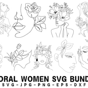 Floral woman Svg,Line art Woman svg png eps dxf,Woman with flower head Svg,Floral line face Svg,Cricut,Instant Download