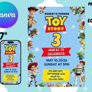 Editable Toy Story Invitation Template,Toy Story Birthday Invitation,Kids Birthday Party,3rd Digital Invitation,Toy Story Party invitation